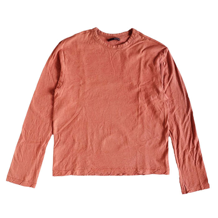 Hand-dyed Meya Hand-dyed color solid looped cotton sheeting organic cotton T-shirt long sleeve "red" (Niiro) men's and women's [OL-NII]