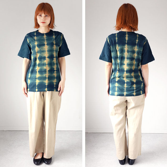 [6 colors] Hand-dyed Meya tie-dyed/tie-dyed hanging knit jersey organic cotton T-shirt short/long sleeve "Uroko" men/women [OT-SB08] 
