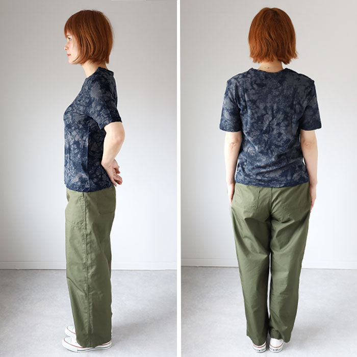 Hand-dyed Meya tie-dyed/tight-dyed hanging knit jersey organic cotton T-shirt short sleeve "Leaf" for men and women [OT-SB23] 