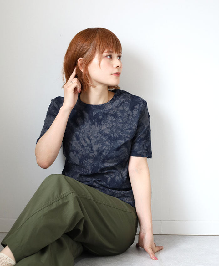 Hand-dyed Meya tie-dyed/tight-dyed hanging knit jersey organic cotton T-shirt short sleeve "Leaf" for men and women [OT-SB23] 