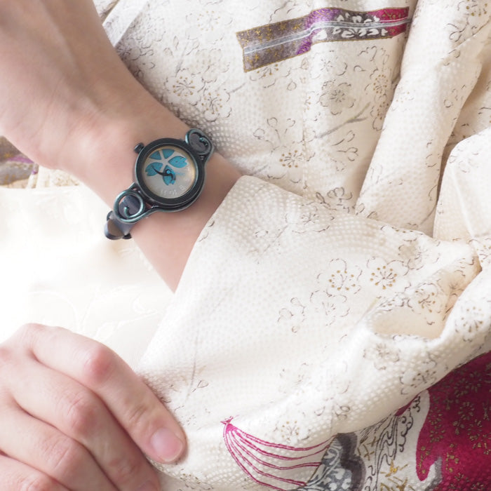 DEDEGUMO Handmade Watch Floral Pattern Blue Ladies [Q23-6-BL] Kyoto Handmade Watch Brand 