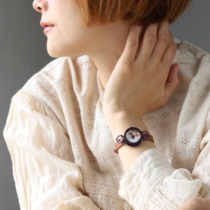 DEDEGUMO(デデグモ) 手作り 腕時計 花模様 レッド メンズ レディース [Q23-6-RD] 京都 ハンドメイド ウォッチ ブランド