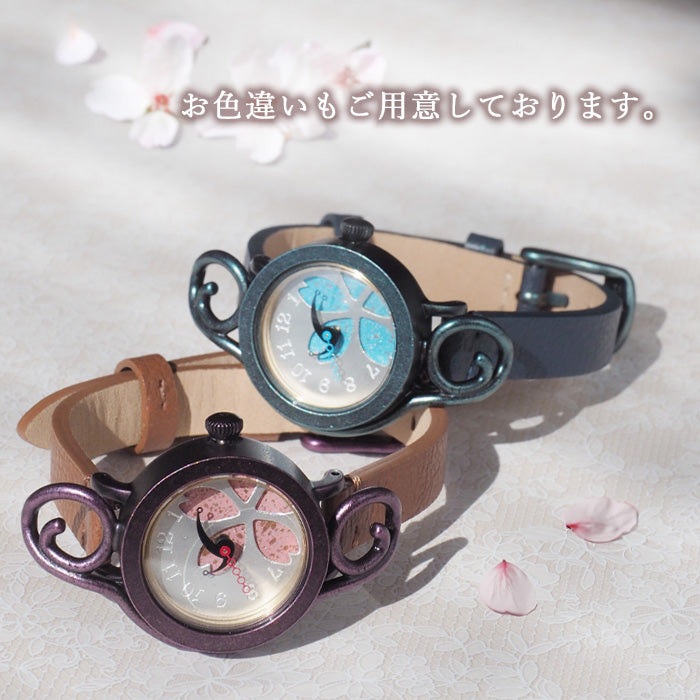 DEDEGUMO Handmade Watch Floral Pattern Blue Ladies [Q23-6-BL] Kyoto Handmade Watch Brand 
