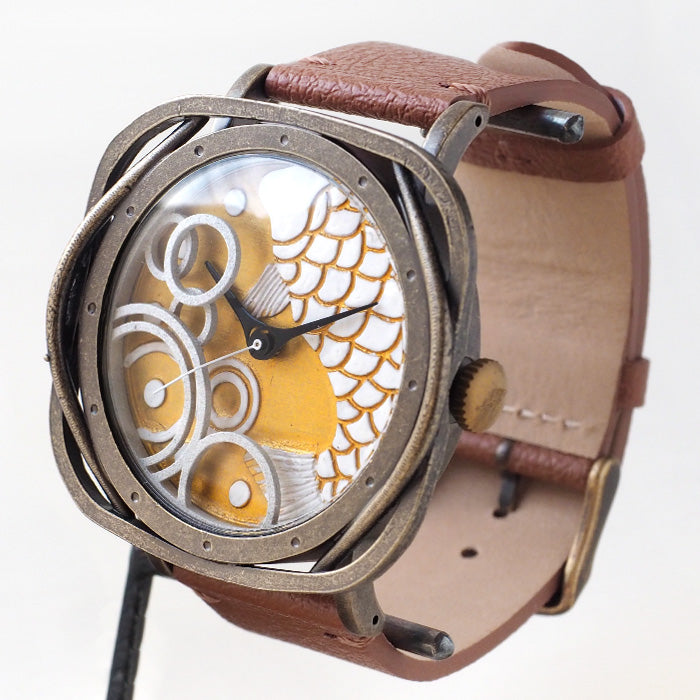 DEDEGUMO Handmade Watch - Carp and Ripples, Gold - Men's &amp; Women's [Q41-1-GD] - Kyoto Handmade Watch Brand