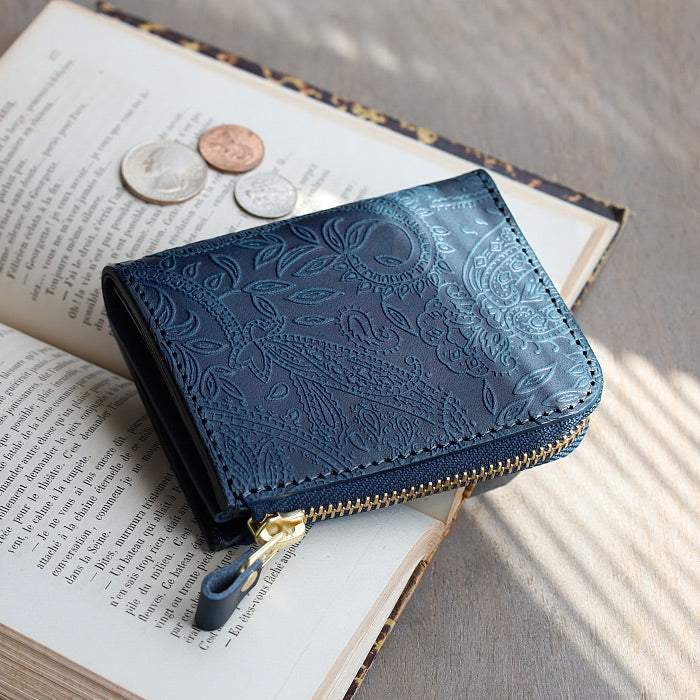 RE.ACT Yamato Aizome L-shaped Slim Compact Wallet Paisley [RA2021-002AI-PAI] 