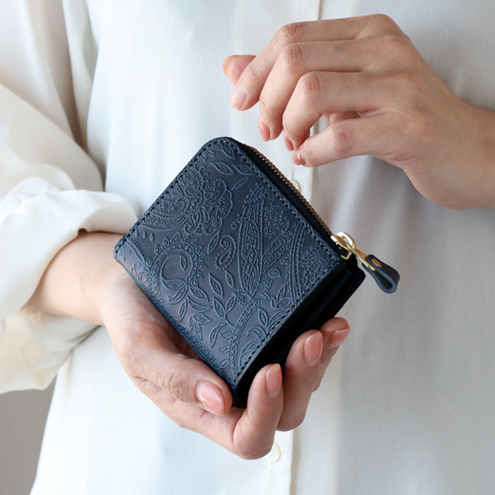 RE.ACT Yamato Aizome L-shaped Slim Compact Wallet Paisley [RA2021-002AI-PAI] 