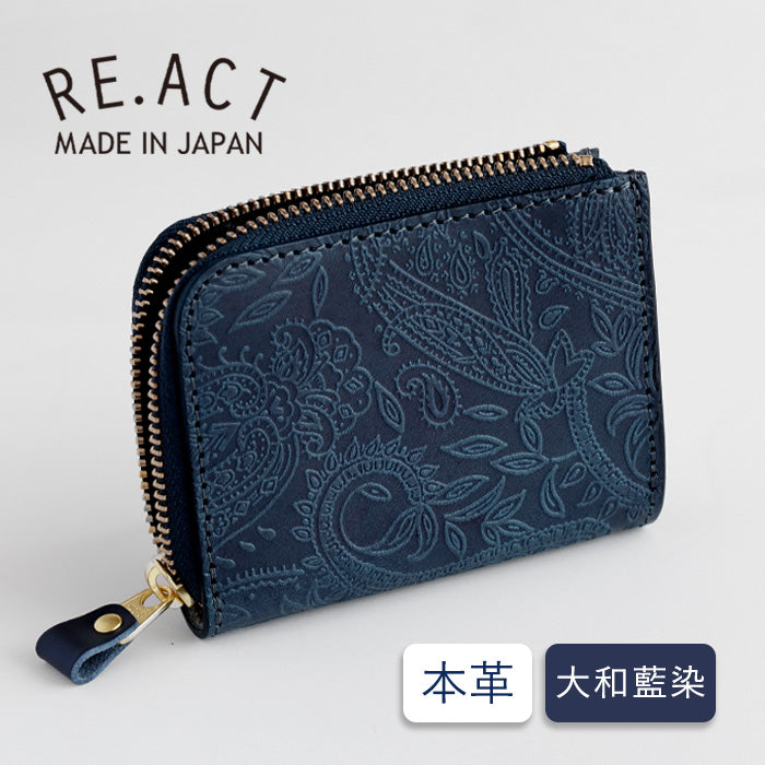 RE.ACT (リアクト) 大和藍染 L字 スリム コンパクト 財布  ペイズリー[RA2021-002AI-PAI]