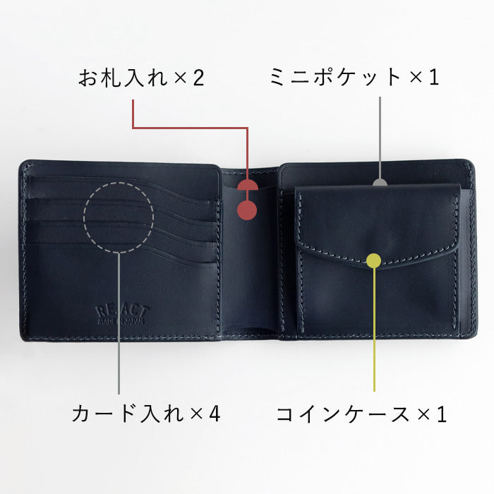 RE.ACT Yamato Aizome Bifold Wallet (With Coin Purse) Flower Women's Men's Genuine Leather [RA2021-006AI-FLO] 