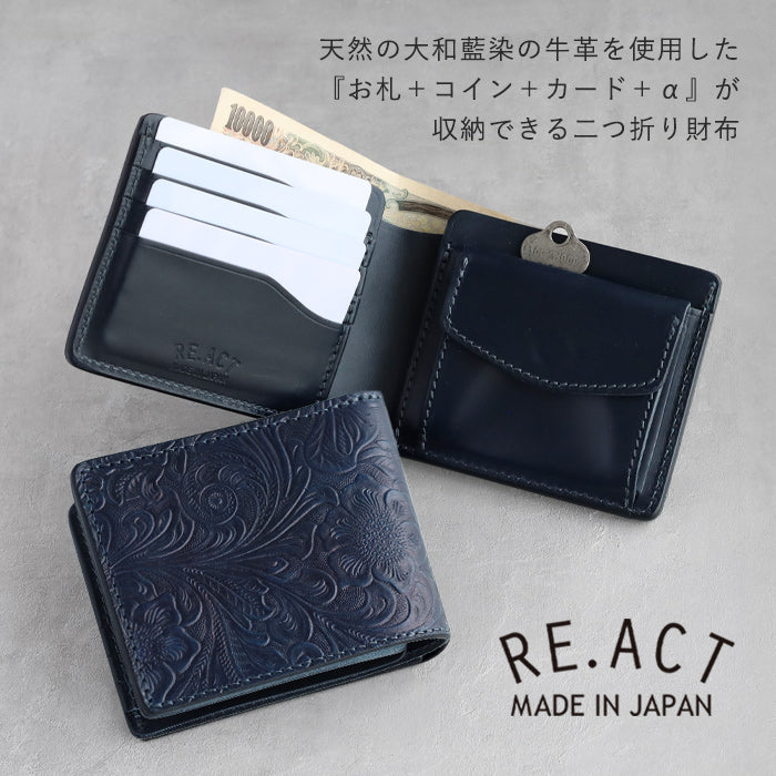RE.ACT Yamato Aizome Bifold Wallet (With Coin Purse) Flower Women's Men's Genuine Leather [RA2021-006AI-FLO] 
