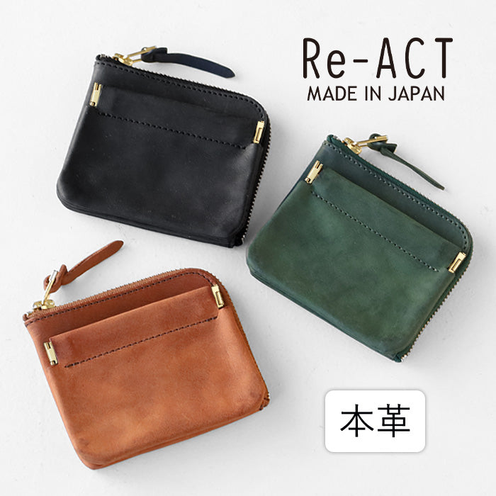 Re-ACT Texas Leather L-shaped Zipper Compact Wallet (with Coin Purse) for Men and Women [RA2403-001TX] Brand for Men and Women 