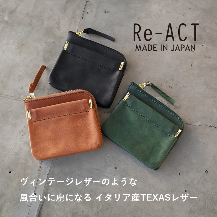 Re-ACT Texas Leather L-shaped Zipper Compact Wallet (with Coin Purse) for Men and Women [RA2403-001TX] Brand for Men and Women 