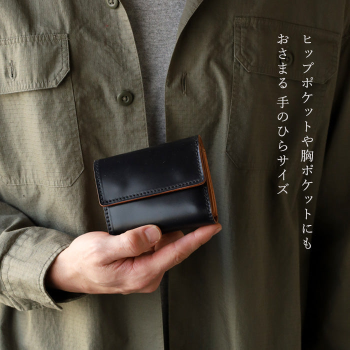 [2 colors] Re-ACT Cordovan Leather Tri-fold Wallet (with coin purse) for men [RA2501-004CV] Brand Horse leather 