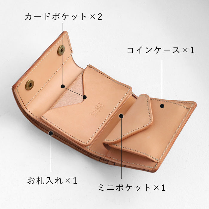 [2 colors] Re-ACT Cordovan Leather Tri-fold Wallet (with coin purse) for men [RA2501-004CV] Brand Horse leather 