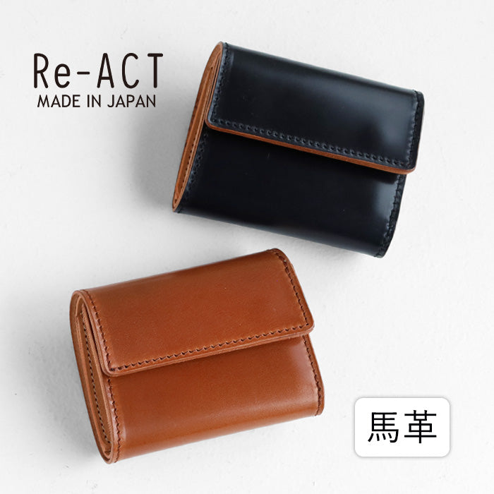 [2 colors] Re-ACT Cordovan Leather Tri-fold Wallet (with coin purse) for men [RA2501-004CV] Brand Horse leather 