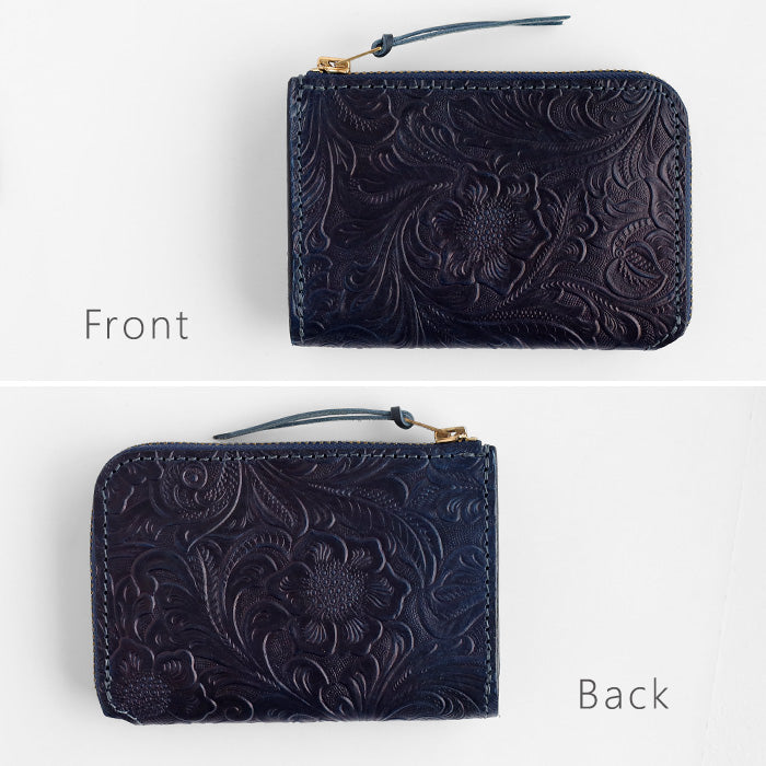 Re-ACT (リアクト) 大和藍染 L字 コンパクト スリム 財布 フラワー [RA2507-001-FL] 本藍染め 天然藍染 レザー 革財布 ブランド レディース メンズ 藍染レザー インディゴ染