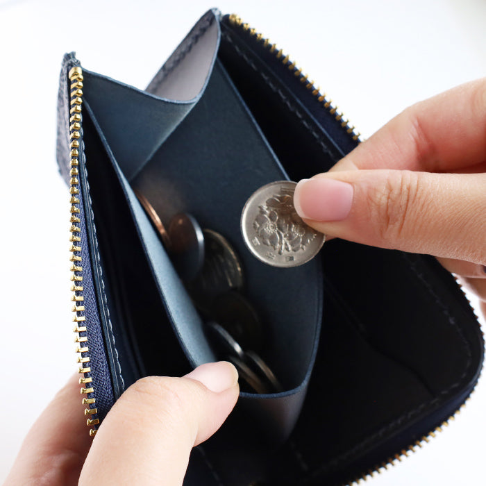 Re-ACT (リアクト) 大和藍染 L字 コンパクト スリム 財布 フラワー [RA2507-001-FL] 本藍染め 天然藍染 レザー 革財布 ブランド レディース メンズ 藍染レザー インディゴ染