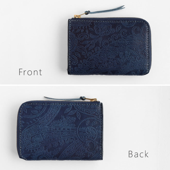 Re-ACT (リアクト) 大和藍染 L字 コンパクト スリム 財布 ペイズリー [RA2507-001-PA] 本藍染め 天然藍染 レザー 革財布 ブランド レディース メンズ 藍染レザー インディゴ染