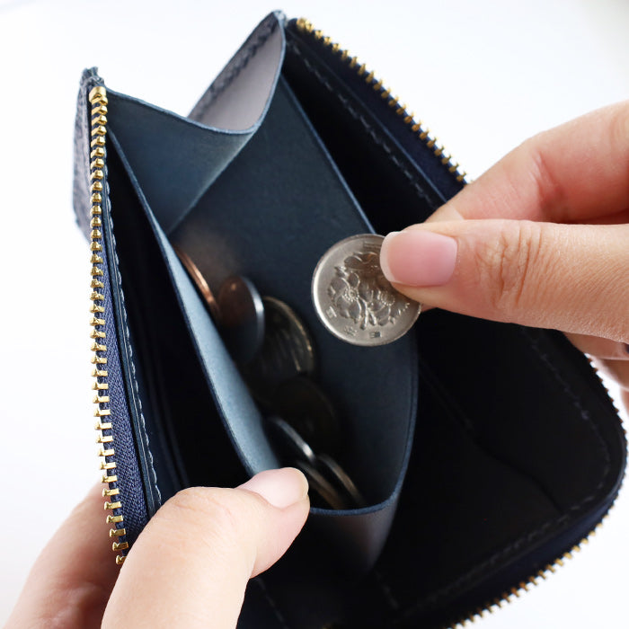 Re-ACT (リアクト) 大和藍染 L字 コンパクト スリム 財布 ペイズリー [RA2507-001-PA] 本藍染め 天然藍染 レザー 革財布 ブランド レディース メンズ 藍染レザー インディゴ染