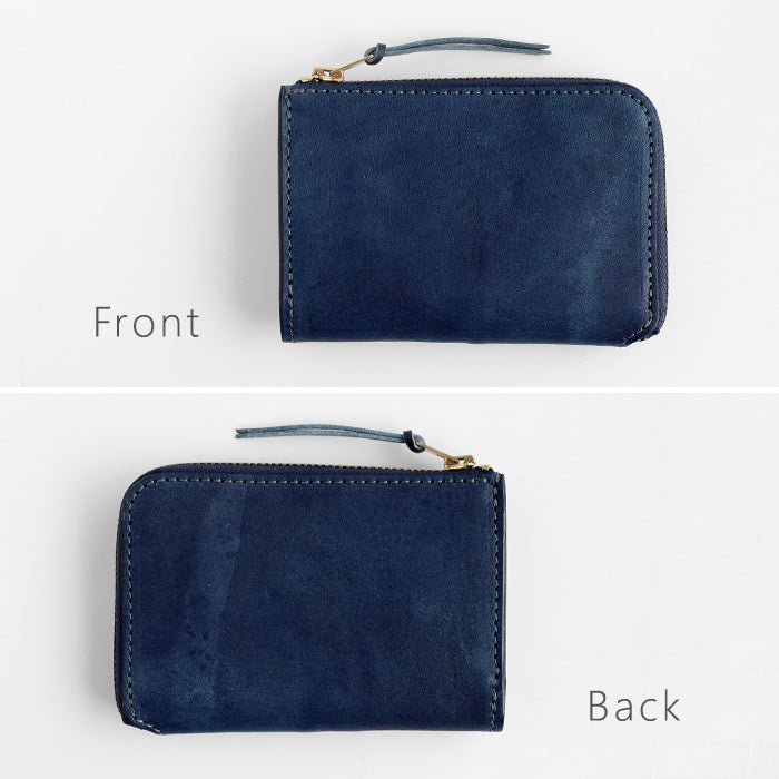 Re-ACT (リアクト) 大和藍染 L字 コンパクト スリム 財布 ソリッド 無地 [RA2507-001-SL] 本藍染め 天然藍染 レザー 革財布 ブランド レディース メンズ 藍染レザー インディゴ染