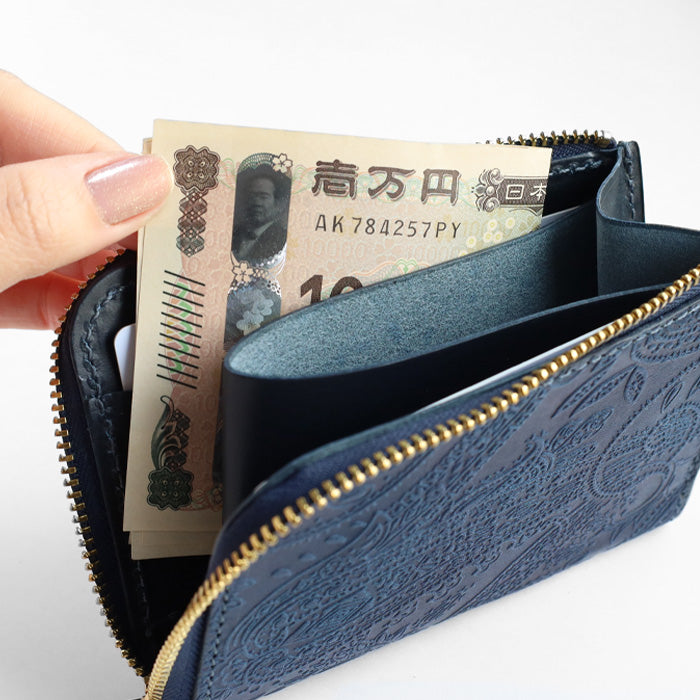 Re-ACT (リアクト) 大和藍染 L字 コンパクト スリム 財布 ソリッド 無地 [RA2507-001-SL] 本藍染め 天然藍染 レザー 革財布 ブランド レディース メンズ 藍染レザー インディゴ染