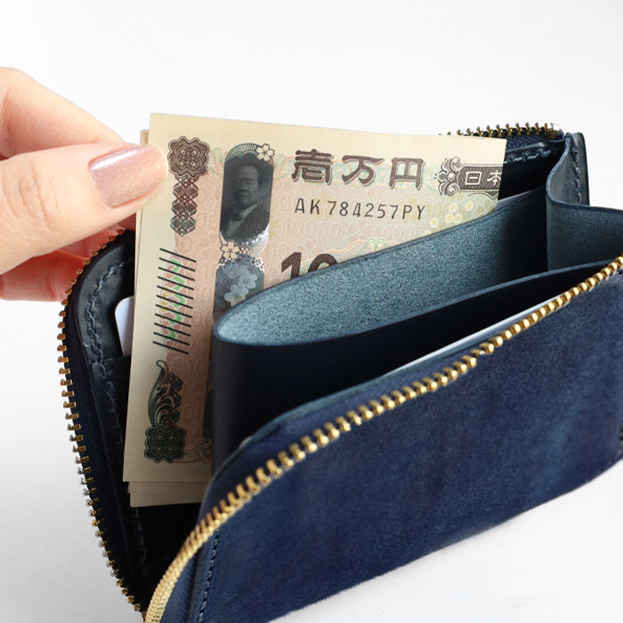 Re-ACT (リアクト) 大和藍染 L字 コンパクト スリム 財布 ソリッド 無地 [RA2507-001-SL] 本藍染め 天然藍染 レザー 革財布 ブランド レディース メンズ 藍染レザー インディゴ染