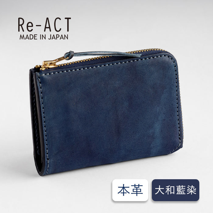 Re-ACT Yamato Indigo Dye L-Shaped Compact Slim Wallet, Solid Color