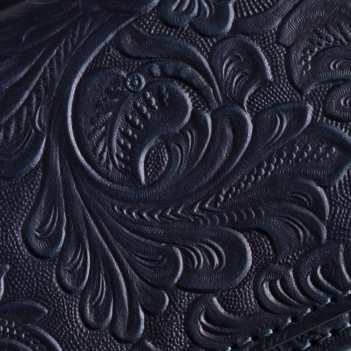 Re-ACT Money Clip Bifold Wallet (with Coin Purse) Flower Pattern [RA2507-003-FL] Authentic Indigo Dyed Leather Wallet, Natural Indigo Dye, Brand Name 