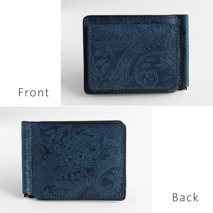 Re-ACT Money Clip Bifold Wallet (with Coin Purse) Paisley [RA2507-003-PA] Authentic Indigo Dyed Leather Wallet, Brand Name, Men's and Women's 