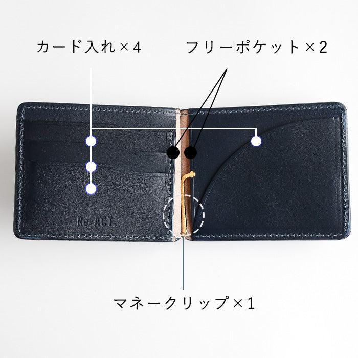 Re-ACT Money Clip Bifold Wallet (with Coin Purse) Paisley [RA2507-003-PA] Authentic Indigo Dyed Leather Wallet, Brand Name, Men's and Women's 