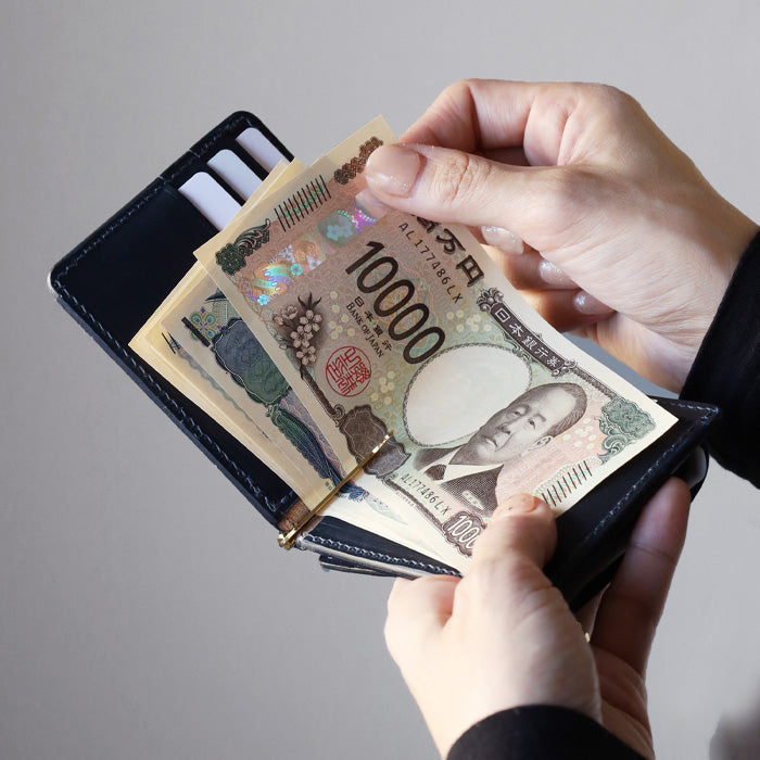 Re-ACT Money Clip Bifold Wallet (with Coin Purse) Paisley [RA2507-003-PA] Authentic Indigo Dyed Leather Wallet, Brand Name, Men's and Women's 