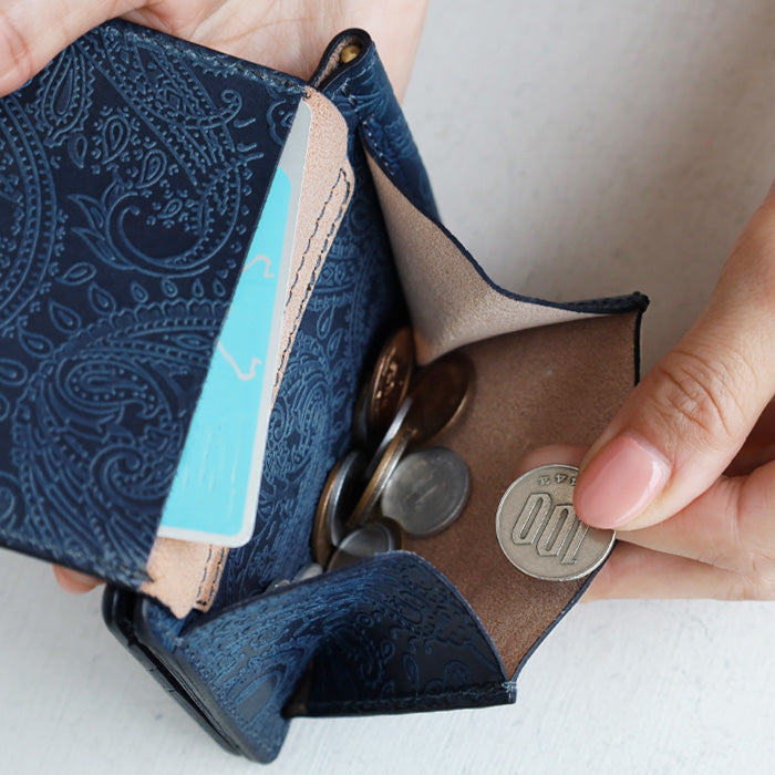 Re-ACT Money Clip Bifold Wallet (with Coin Purse) Paisley [RA2507-003-PA] Authentic Indigo Dyed Leather Wallet, Brand Name, Men's and Women's 