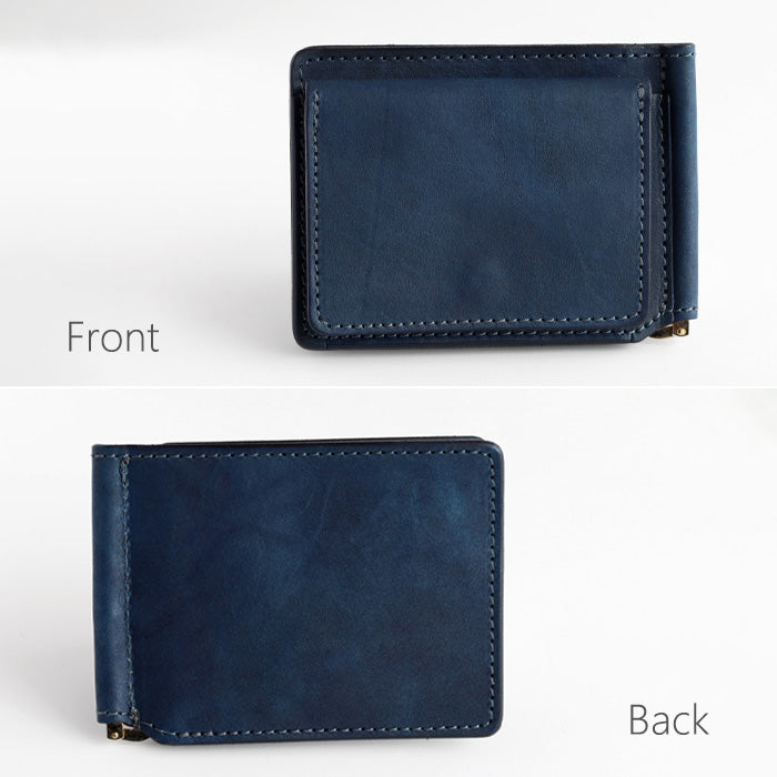 Re-ACT Money Clip Bifold Wallet (with Coin Purse) Solid Color [RA2507-003-SL] Authentic Indigo Dyed Leather Wallet, Brand Name 
