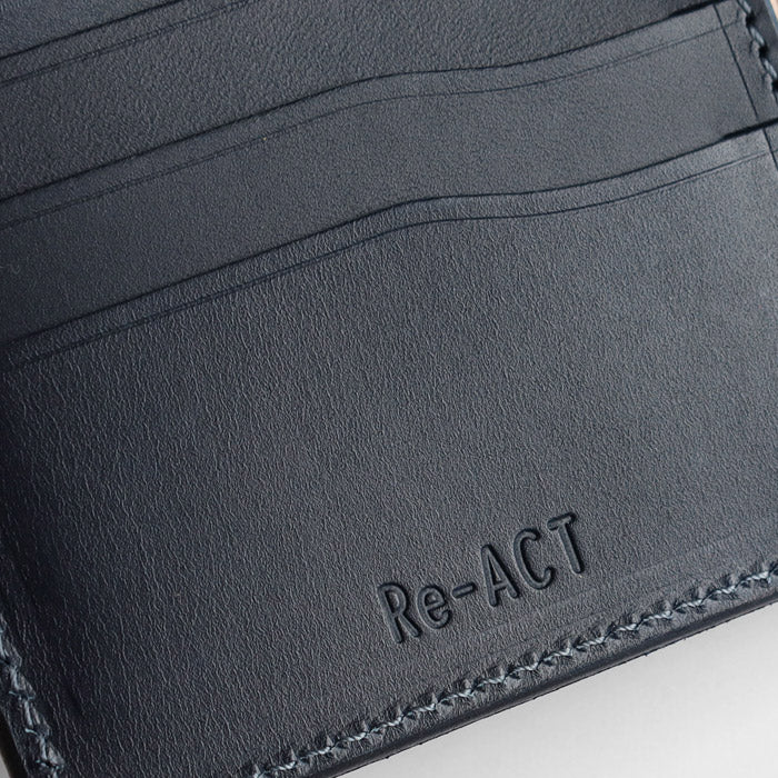 Re-ACT Money Clip Bifold Wallet (with Coin Purse) Solid Color [RA2507-003-SL] Authentic Indigo Dyed Leather Wallet, Brand Name 