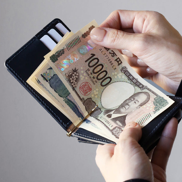 Re-ACT Money Clip Bifold Wallet (with Coin Purse) Solid Color [RA2507-003-SL] Authentic Indigo Dyed Leather Wallet, Brand Name 