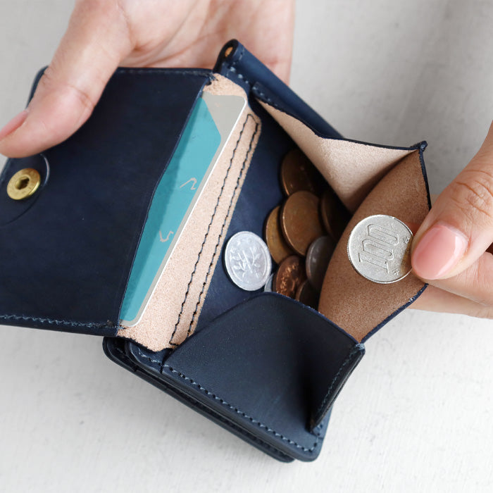 Re-ACT Money Clip Bifold Wallet (with Coin Purse) Solid Color [RA2507-003-SL] Authentic Indigo Dyed Leather Wallet, Brand Name 