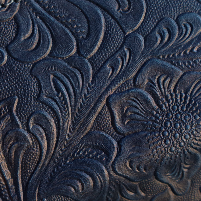 Re-ACT Yamato Indigo Dyed Key Case with Floral Pattern [RA2507-007-FL] Authentic Indigo Dyed Leather Accessory, Brand Name 