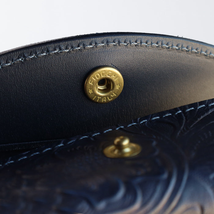 Re-ACT Yamato Indigo Dyed Key Case with Floral Pattern [RA2507-007-FL] Authentic Indigo Dyed Leather Accessory, Brand Name 