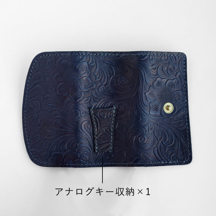 Re-ACT (リアクト) 大和藍染 キーケース 花柄 フラワー [RA2507-007-FL] 本藍染め 天然藍染 レザー 革小物 ブランド