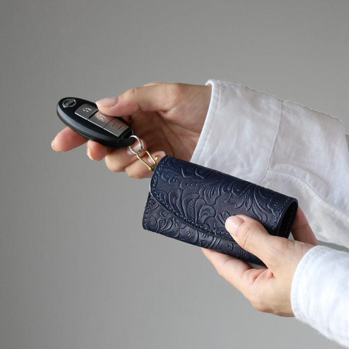 Re-ACT (リアクト) 大和藍染 キーケース 花柄 フラワー [RA2507-007-FL] 本藍染め 天然藍染 レザー 革小物 ブランド