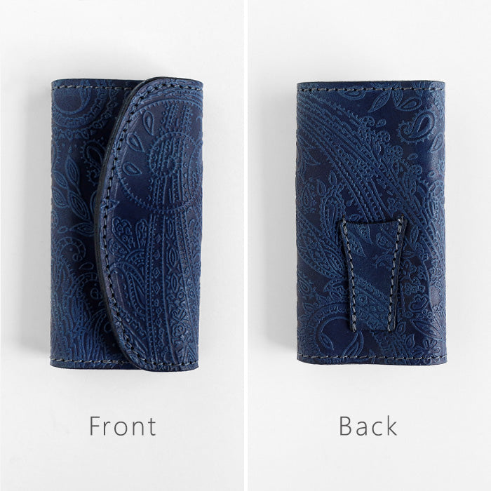 Re-ACT Yamato Indigo Dyed Key Case, Paisley [RA2507-007-PA] Authentic Indigo Dyed Leather Accessory, Brand Name (Replica) 