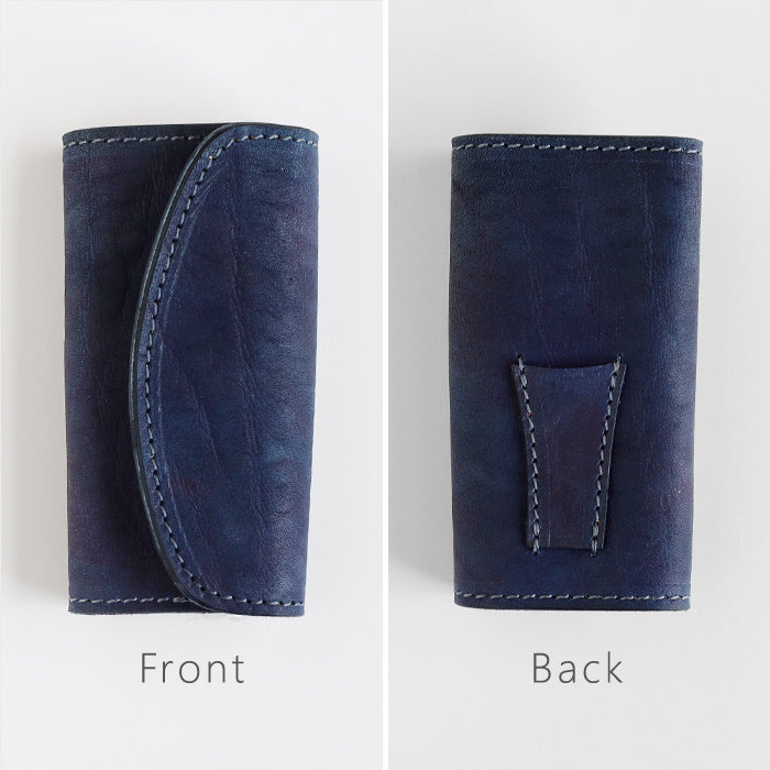 Re-ACT Yamato Indigo Dyed Key Case, Solid Color [RA2507-007-SL] Authentic Indigo Dyed Leather, Natural Indigo Dyed Leather, Brand Name, Men's and Women's Smart Key Case 