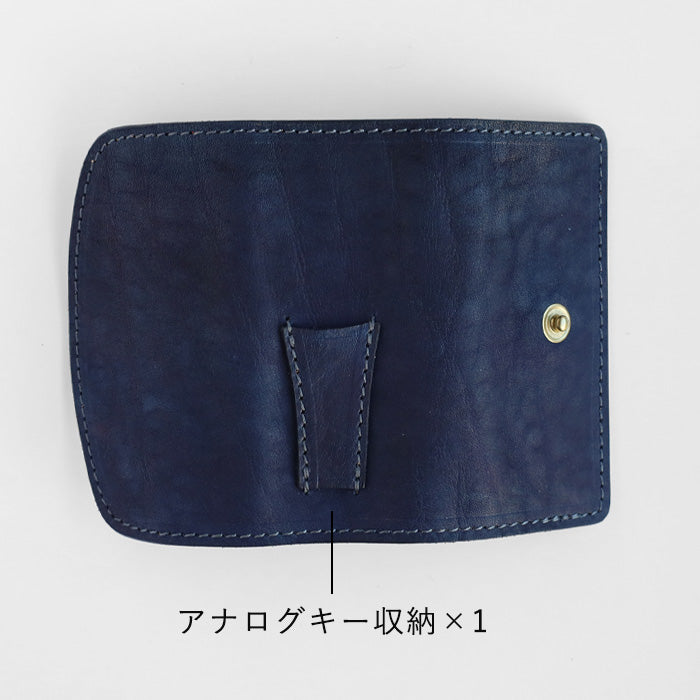 Re-ACT Yamato Indigo Dyed Key Case, Solid Color [RA2507-007-SL] Authentic Indigo Dyed Leather, Natural Indigo Dyed Leather, Brand Name, Men's and Women's Smart Key Case 