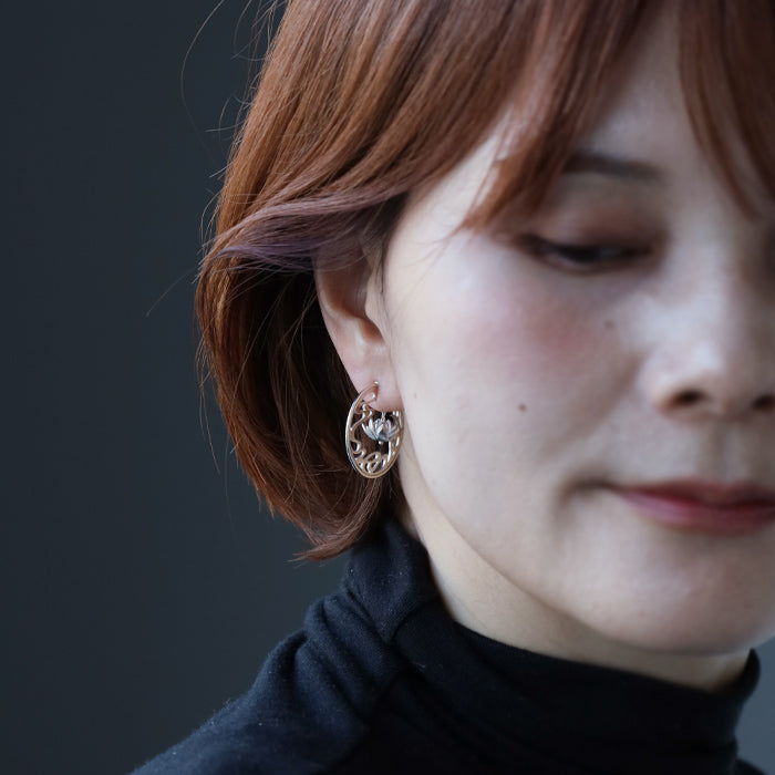 S Moonlit Night Water Lilies and Flowing Water 4-Way Silver 925 Earrings [S-PHS-03] by Saori Miura, Handmade Accessory Designer