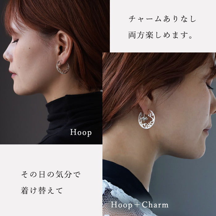 S Moonlit Night Water Lilies and Flowing Water 4-Way Silver 925 Earrings [S-PHS-03] by Saori Miura, Handmade Accessory Designer