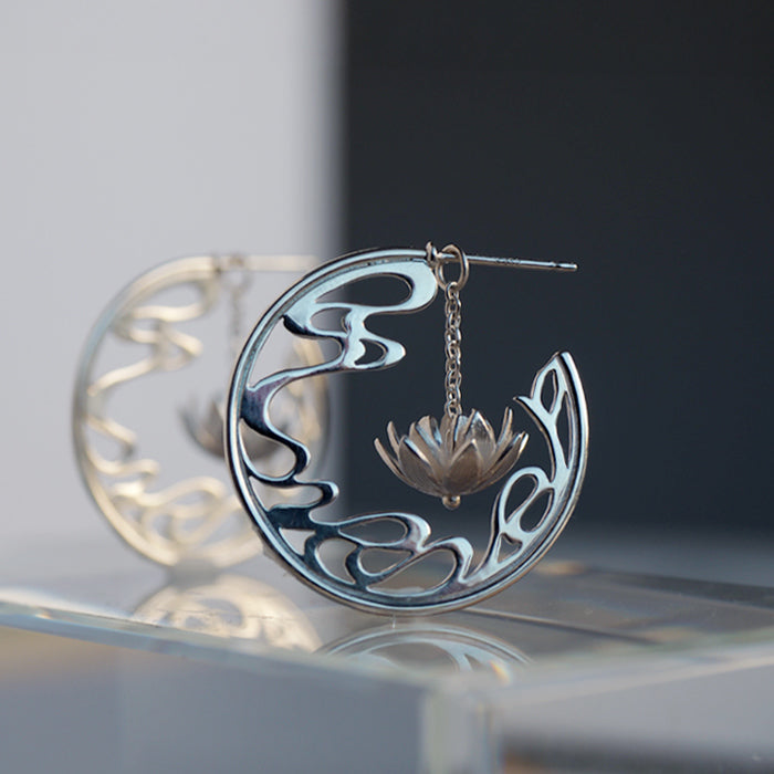 S Moonlit Night Water Lilies and Flowing Water 4-Way Silver 925 Earrings [S-PHS-03] by Saori Miura, Handmade Accessory Designer