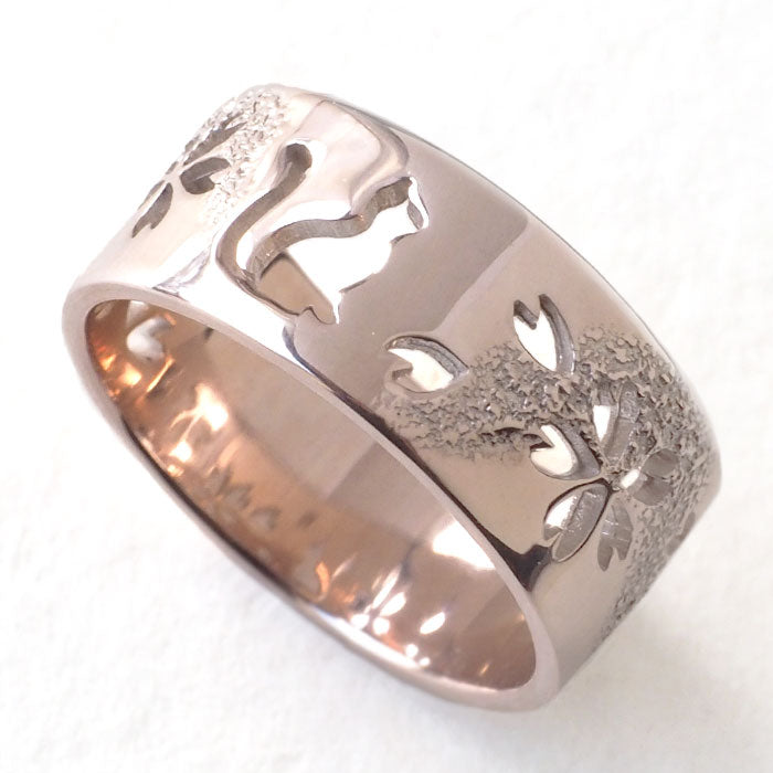 S Japanese pattern accessories Kasumi Sakura x Cat openwork ring 8mm width Pink silver White finish Women Men [S-Rn-P] Handmade Handcrafted Jewelry Artist Saori Miura 