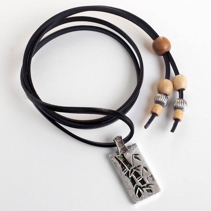 [Choose from 28 colors of leather! ] S bamboo necklace pendant silver [ST-02] 