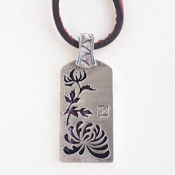 S Japanese pattern accessory artist Saori Miura chrysanthemum necklace overlay silver pendant [ST-04] 