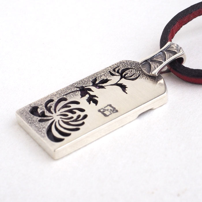 S Japanese pattern accessory artist Saori Miura chrysanthemum necklace overlay silver pendant [ST-04] 