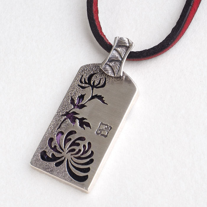 S Japanese pattern accessory artist Saori Miura chrysanthemum necklace overlay silver pendant [ST-04] 